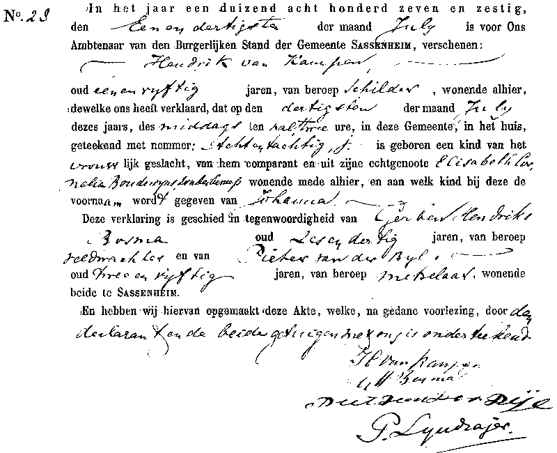 18670731 geb akte 28 Johanna dv H v Kampen - EC Boudewijns